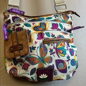 Lily Bloom Nature Inspired Print Women's Cream Butterfly Crossbody Bag/Recycled